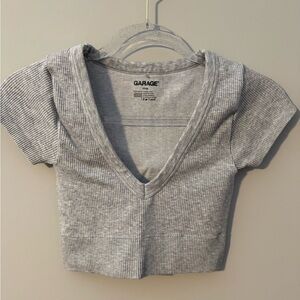 Garage Light Gray Ribbed V-Neck Crop Top